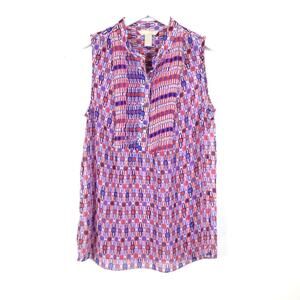 Banana Republic Bright Geometric Sheer Sleeveless Pintuck Blouse S